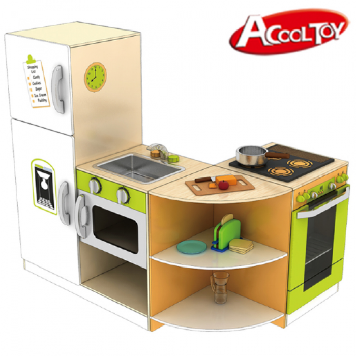 Bucatarie modulara din lemn de joaca copii cu 4 piese interschimbabile-Deluxe Grande Cuisine Modular Wooden Play Kitchen Acooltoy 